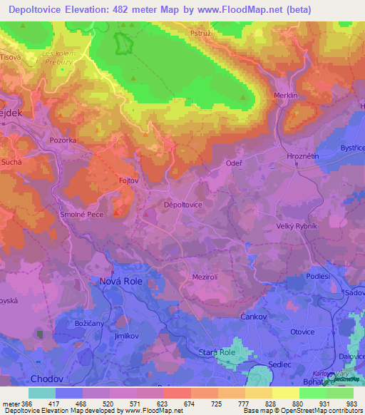 Depoltovice,Czech Republic Elevation Map