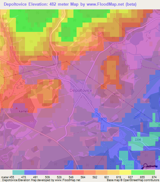 Depoltovice,Czech Republic Elevation Map