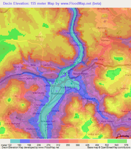 Decin,Czech Republic Elevation Map