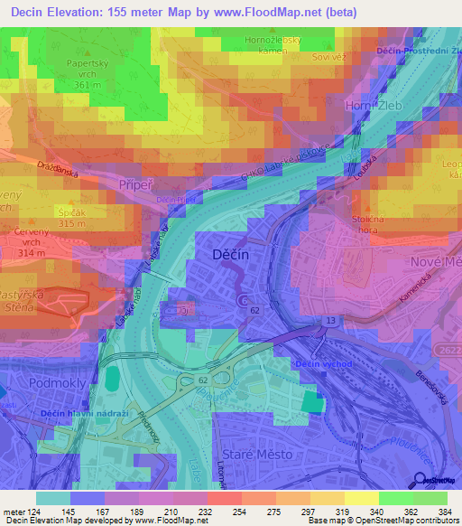 Decin,Czech Republic Elevation Map