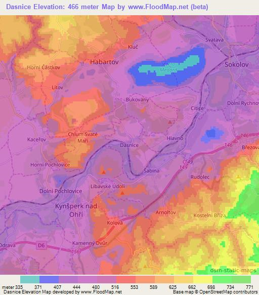 Dasnice,Czech Republic Elevation Map