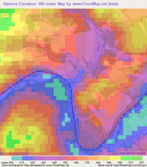 Dasnice,Czech Republic Elevation Map