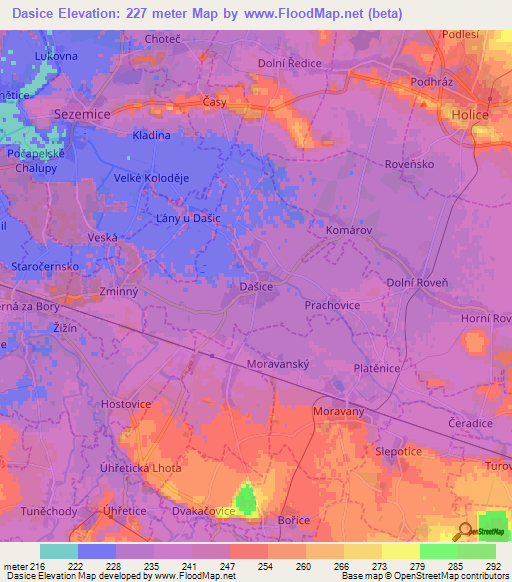 Dasice,Czech Republic Elevation Map