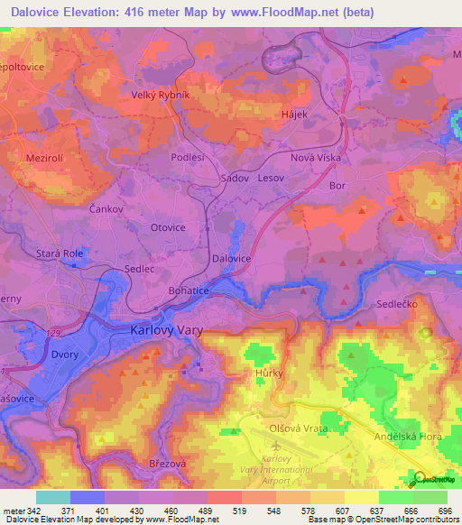 Dalovice,Czech Republic Elevation Map