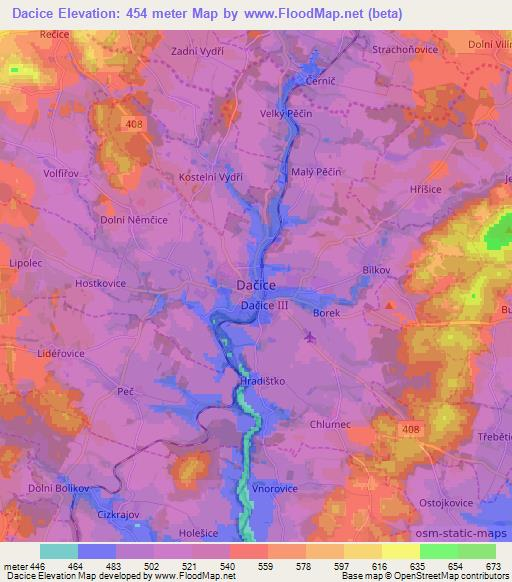 Dacice,Czech Republic Elevation Map