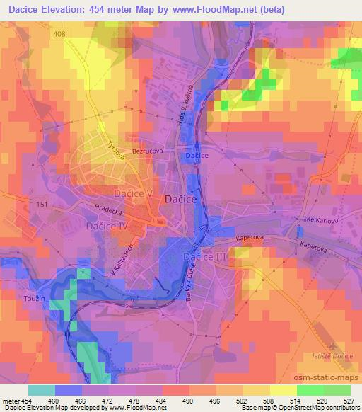 Dacice,Czech Republic Elevation Map