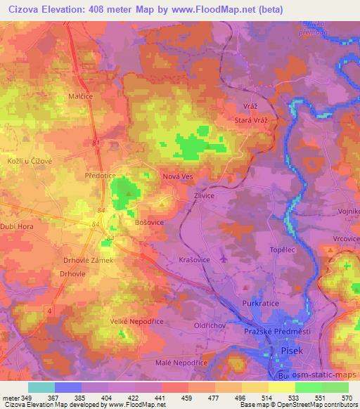 Cizova,Czech Republic Elevation Map