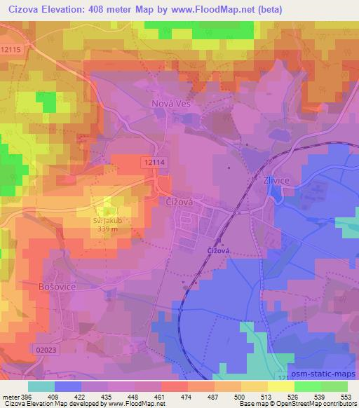 Cizova,Czech Republic Elevation Map
