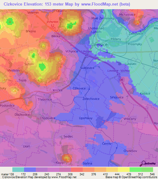 Cizkovice,Czech Republic Elevation Map