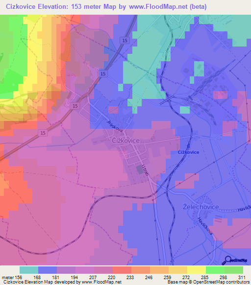 Cizkovice,Czech Republic Elevation Map