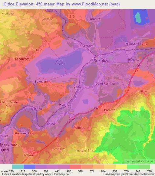 Citice,Czech Republic Elevation Map