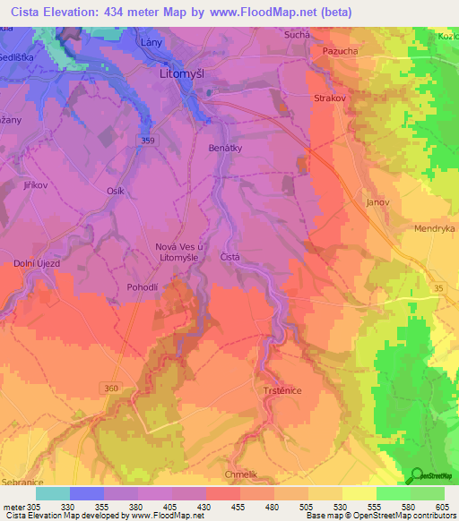 Cista,Czech Republic Elevation Map