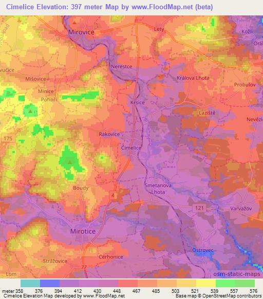 Cimelice,Czech Republic Elevation Map