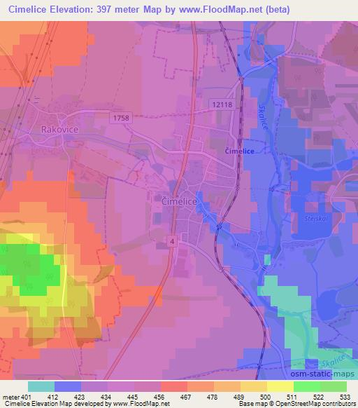 Cimelice,Czech Republic Elevation Map