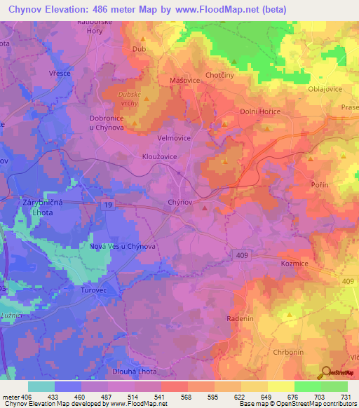 Chynov,Czech Republic Elevation Map