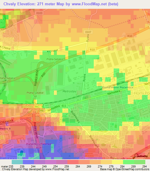 Chvaly,Czech Republic Elevation Map
