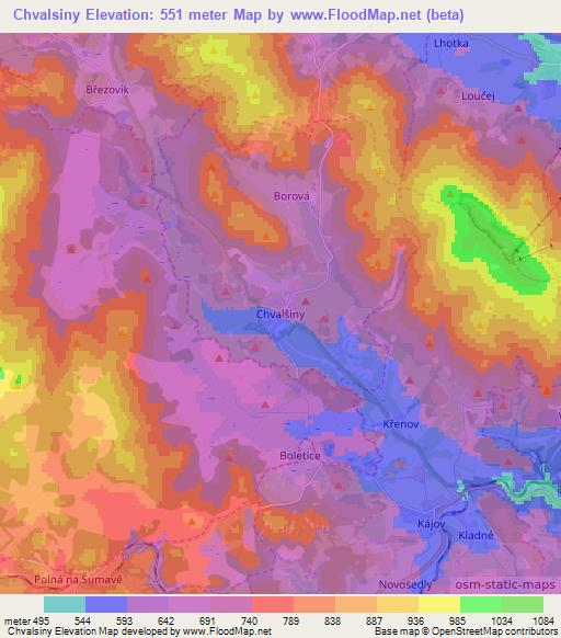 Chvalsiny,Czech Republic Elevation Map