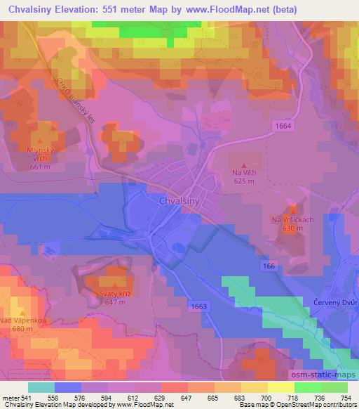Chvalsiny,Czech Republic Elevation Map