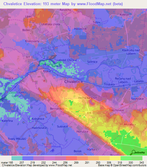 Chvaletice,Czech Republic Elevation Map