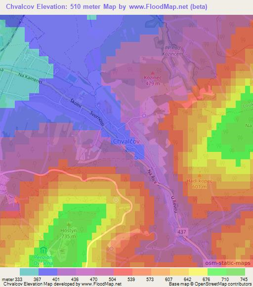 Chvalcov,Czech Republic Elevation Map