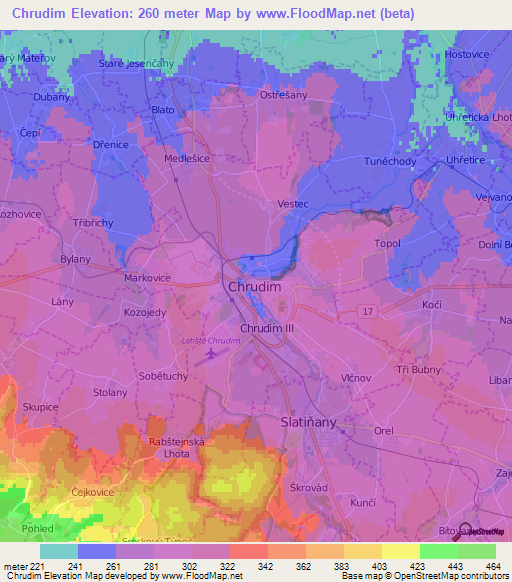 Chrudim,Czech Republic Elevation Map