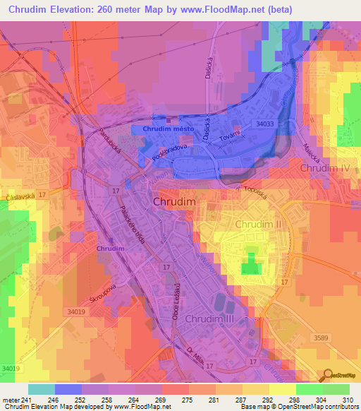 Chrudim,Czech Republic Elevation Map