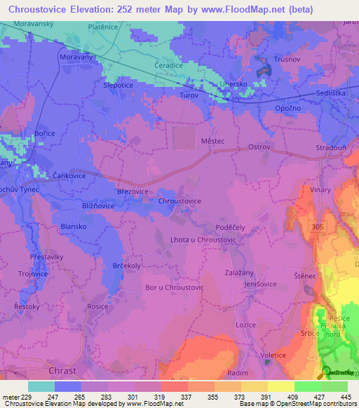 Chroustovice,Czech Republic Elevation Map