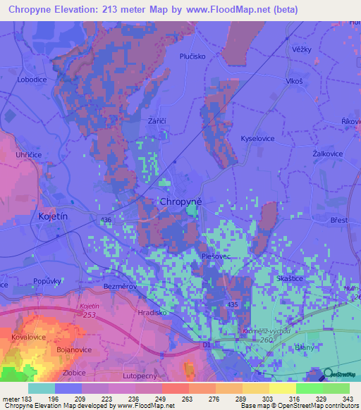 Chropyne,Czech Republic Elevation Map