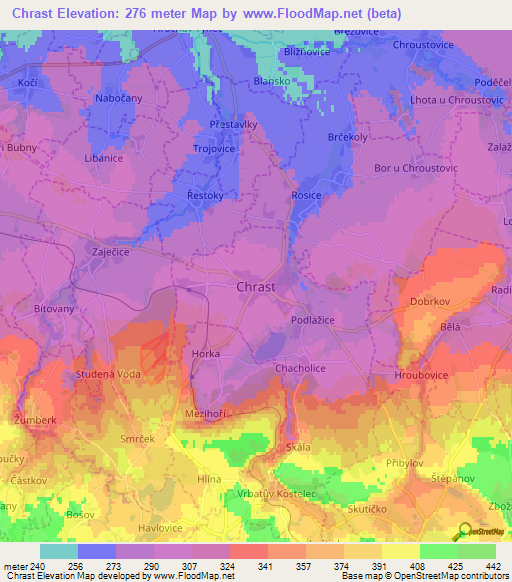 Chrast,Czech Republic Elevation Map