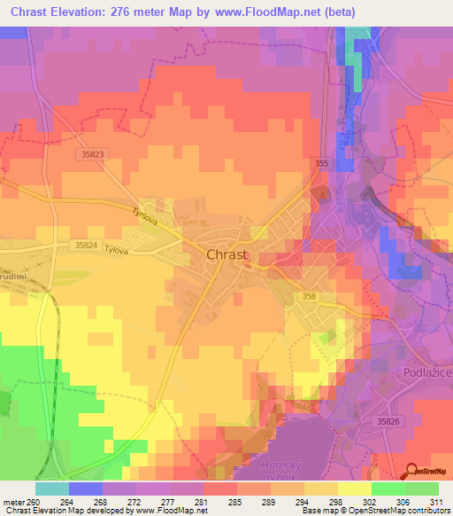Chrast,Czech Republic Elevation Map