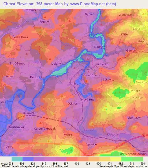 Chrast,Czech Republic Elevation Map