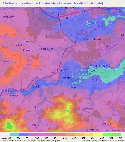 Chotesov,Czech Republic Elevation Map