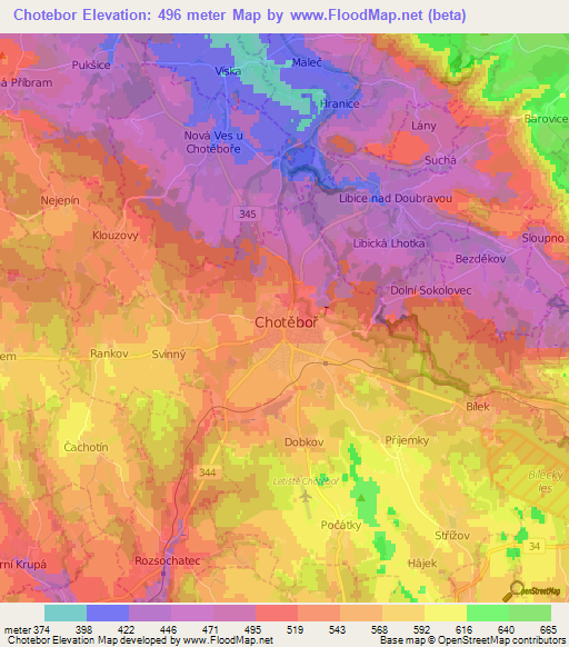 Chotebor,Czech Republic Elevation Map