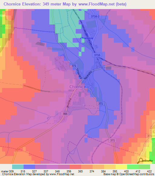 Chornice,Czech Republic Elevation Map