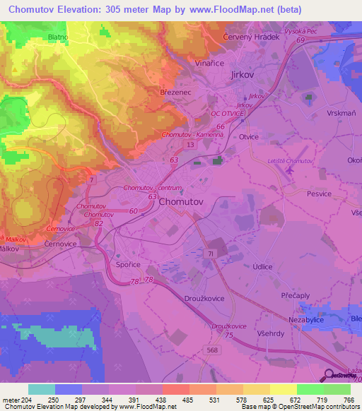 Chomutov,Czech Republic Elevation Map