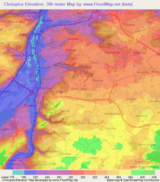 Cholupice,Czech Republic Elevation Map