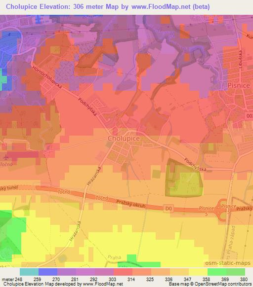 Cholupice,Czech Republic Elevation Map