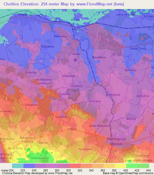 Choltice,Czech Republic Elevation Map