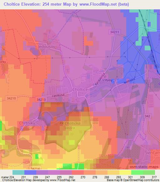 Choltice,Czech Republic Elevation Map