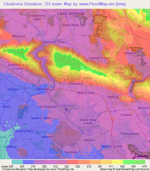 Chodovice,Czech Republic Elevation Map