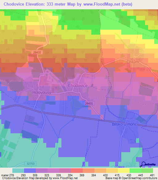 Chodovice,Czech Republic Elevation Map