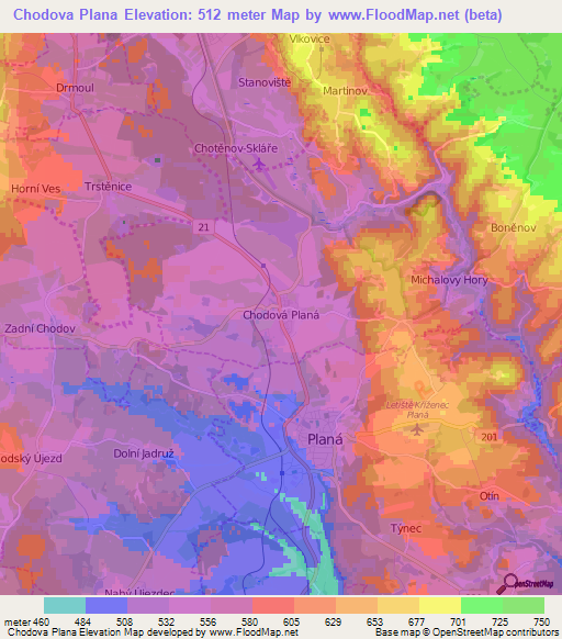 Chodova Plana,Czech Republic Elevation Map