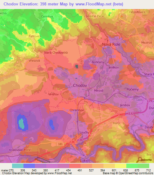 Chodov,Czech Republic Elevation Map
