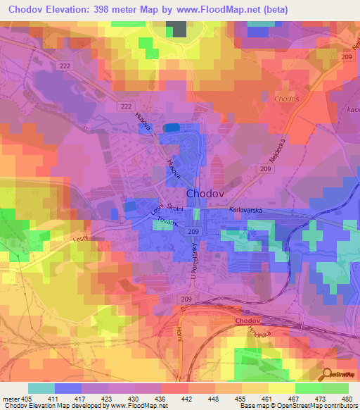 Chodov,Czech Republic Elevation Map