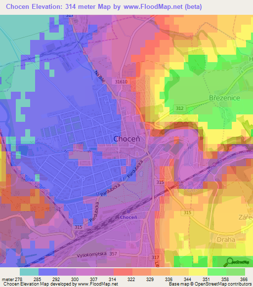Chocen,Czech Republic Elevation Map