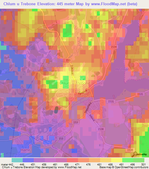 Chlum u Trebone,Czech Republic Elevation Map