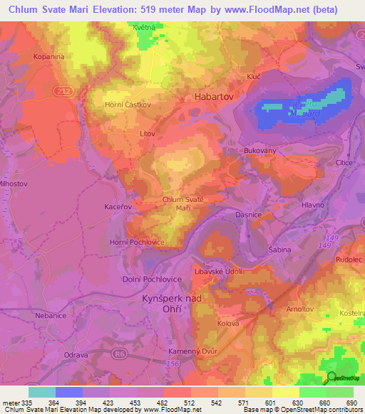 Chlum Svate Mari,Czech Republic Elevation Map