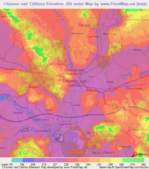 Chlumec nad Cidlinou,Czech Republic Elevation Map