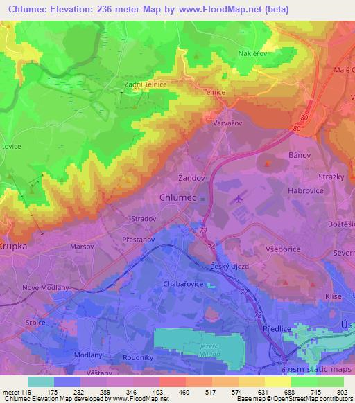 Chlumec,Czech Republic Elevation Map