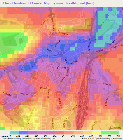 Cheb,Czech Republic Elevation Map